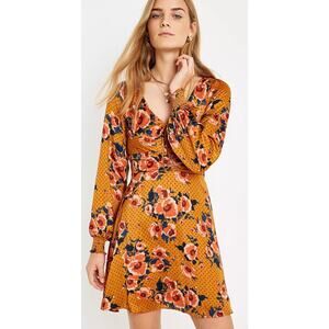 Free People Morning Light Floral Mini Dress in Yellow Gold Orange Womens Size 6